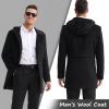 imageELETOP Mens Trench Coat Long Wool Coat Winter Classic Overcoat Top Pea Coat1812 Black Hooded