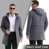 imageELETOP Mens Trench Coat Long Wool Coat Winter Classic Overcoat Top Pea CoatGray Hooded