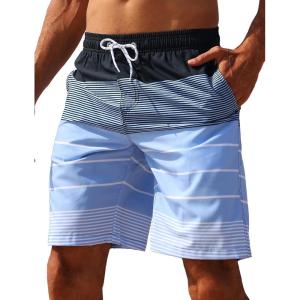 imageELETOP Mens Swim Trunks Quick Dry Bathing Suit Swimming Board Shorts Mesh Lining Beach Swimwear000 Stripe Blue
