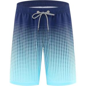 imageELETOP Mens Swim Trunks Quick Dry Bathing Suit Swimming Board Shorts Mesh Lining Beach Swimwear437 Grid Gradient Blue