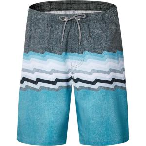 imageELETOP Mens Swim Trunks Quick Dry Bathing Suit Swimming Board Shorts Mesh Lining Beach Swimwear445 Stripe Blue Grey