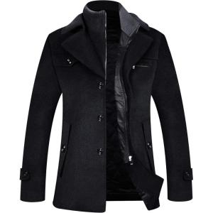 imageELETOP Mens Trench Coat Long Wool Coat Winter Classic Overcoat Top Pea Coat1109 Black Short