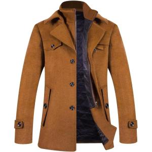 imageELETOP Mens Trench Coat Long Wool Coat Winter Classic Overcoat Top Pea Coat1109 Camel Short