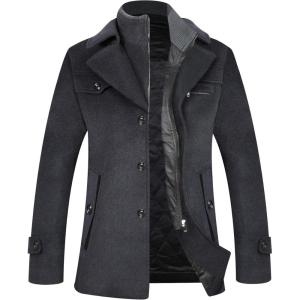 imageELETOP Mens Trench Coat Long Wool Coat Winter Classic Overcoat Top Pea Coat1109 Dary Grey Short