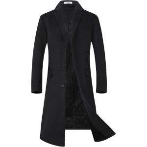 imageELETOP Mens Trench Coat Long Wool Coat Winter Classic Overcoat Top Pea Coat1801 Black Long