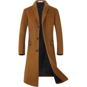 imageELETOP Mens Trench Coat Long Wool Coat Winter Classic Overcoat Top Pea Coat1801 Camel Long