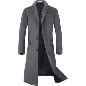 imageELETOP Mens Trench Coat Long Wool Coat Winter Classic Overcoat Top Pea Coat1801 Light Grey Long