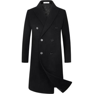 imageELETOP Mens Trench Coat Long Wool Coat Winter Classic Overcoat Top Pea Coat1802 Black Long