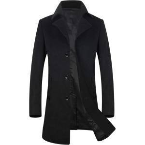 imageELETOP Mens Trench Coat Long Wool Coat Winter Classic Overcoat Top Pea Coat1811 Black Single Breasted