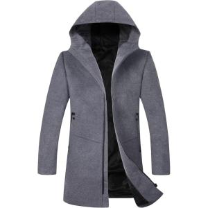 imageELETOP Mens Trench Coat Long Wool Coat Winter Classic Overcoat Top Pea CoatGray Hooded
