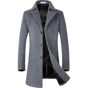 imageELETOP Mens Trench Coat Long Wool Coat Winter Classic Overcoat Top Pea CoatGray Single Breasted