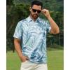 imageELETOP Mens Golf Polo Shirts Short Sleeve Moisture Wicking Hawaiian Tropical Polos Performance Golf Shirts for Men Dry Fit004leaves Grey Blue