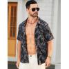 imageELETOP Mens Hawaiian Shirt Summer Stretch Short Sleeve Tropical Beach Button Down Casual ShirtM032 Palm Leaf Black