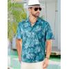 imageELETOP Mens Hawaiian Shirt Summer Stretch Short Sleeve Tropical Beach Button Down Casual ShirtM033 Leaf Blue