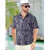 imageELETOP Mens Hawaiian Shirt Summer Stretch Short Sleeve Tropical Beach Button Down Casual ShirtM046 Navy Blue