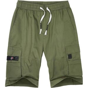 imageELETOP Mens Cargo Shorts Elastic Waistband Drawstring Big and Tall Cotton Summer Casual Work Shorts901 Army Green