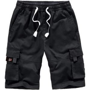 imageELETOP Mens Cargo Shorts Elastic Waistband Drawstring Big and Tall Cotton Summer Casual Work Shorts901 Black