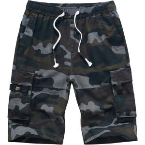 imageELETOP Mens Cargo Shorts Elastic Waistband Drawstring Big and Tall Cotton Summer Casual Work Shorts901 Black Camo