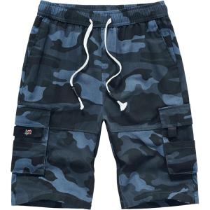 imageELETOP Mens Cargo Shorts Elastic Waistband Drawstring Big and Tall Cotton Summer Casual Work Shorts901 Blue Camo