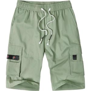 imageELETOP Mens Cargo Shorts Elastic Waistband Drawstring Big and Tall Cotton Summer Casual Work Shorts901 Grass Green