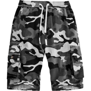 imageELETOP Mens Cargo Shorts Elastic Waistband Drawstring Big and Tall Cotton Summer Casual Work Shorts901 Grey Camo