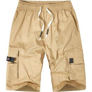 imageELETOP Mens Cargo Shorts Elastic Waistband Drawstring Big and Tall Cotton Summer Casual Work Shorts901 Khaki