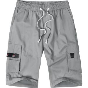 imageELETOP Mens Cargo Shorts Elastic Waistband Drawstring Big and Tall Cotton Summer Casual Work Shorts901 Silver Grey