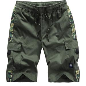 imageELETOP Mens Cargo Shorts Elastic Waistband Drawstring Big and Tall Cotton Summer Casual Work Shorts902 Camo Army Green
