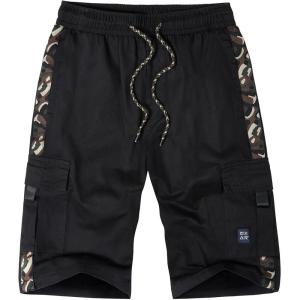 imageELETOP Mens Cargo Shorts Elastic Waistband Drawstring Big and Tall Cotton Summer Casual Work Shorts902 Camo Black