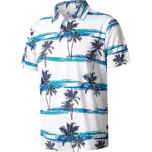 imageELETOP Mens Golf Polo Shirts Short Sleeve Moisture Wicking Hawaiian Tropical Polos Performance Golf Shirts for Men Dry Fit001coco White