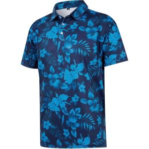 imageELETOP Mens Golf Polo Shirts Short Sleeve Moisture Wicking Hawaiian Tropical Polos Performance Golf Shirts for Men Dry Fit012navy Blue Floral