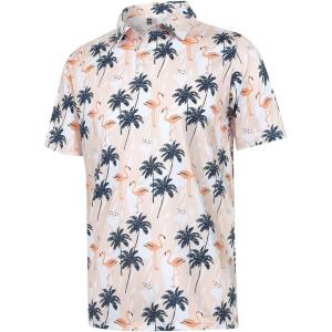imageELETOP Mens Golf Polo Shirts Short Sleeve Moisture Wicking Hawaiian Tropical Polos Performance Golf Shirts for Men Dry Fit013orange White
