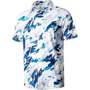 imageELETOP Mens Golf Polo Shirts Short Sleeve Moisture Wicking Hawaiian Tropical Polos Performance Golf Shirts for Men Dry FitP06blue White
