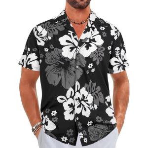 imageELETOP Mens Hawaiian Shirt Quick Dry Tropical Beach Shirts Short Sleeve Aloha Holiday Casual Cuban Shirts063 Floral Black