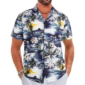 imageELETOP Mens Hawaiian Shirt Quick Dry Tropical Beach Shirts Short Sleeve Aloha Holiday Casual Cuban Shirts066 Floral Blue