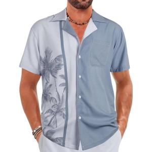 imageELETOP Mens Hawaiian Shirt Quick Dry Tropical Beach Shirts Short Sleeve Aloha Holiday Casual Cuban Shirts141 Blue Grey