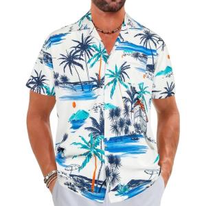 imageELETOP Mens Hawaiian Shirt Quick Dry Tropical Beach Shirts Short Sleeve Aloha Holiday Casual Cuban Shirts156 Ink Painting White