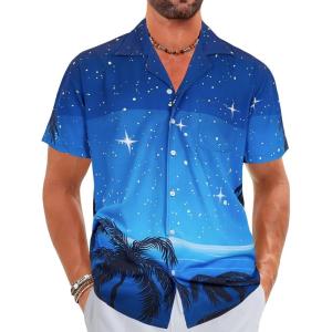 imageELETOP Mens Hawaiian Shirt Quick Dry Tropical Beach Shirts Short Sleeve Aloha Holiday Casual Cuban Shirts158 Starry Sky Blue