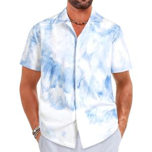 imageELETOP Mens Hawaiian Shirt Quick Dry Tropical Beach Shirts Short Sleeve Aloha Holiday Casual Cuban Shirts253 Tie Dye Blue