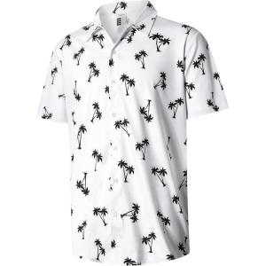 imageELETOP Mens Hawaiian Shirt Summer Stretch Short Sleeve Tropical Beach Button Down Casual ShirtM030 Coconut Tree White
