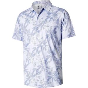 imageELETOP Mens Hawaiian Shirt Summer Stretch Short Sleeve Tropical Beach Button Down Casual ShirtM031 Blue Leaf Grey