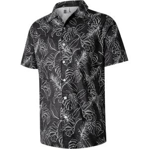 imageELETOP Mens Hawaiian Shirt Summer Stretch Short Sleeve Tropical Beach Button Down Casual ShirtM032 Palm Leaf Black