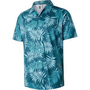 imageELETOP Mens Hawaiian Shirt Summer Stretch Short Sleeve Tropical Beach Button Down Casual ShirtM033 Leaf Blue