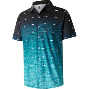 imageELETOP Mens Hawaiian Shirt Summer Stretch Short Sleeve Tropical Beach Button Down Casual ShirtM035 Gradient Green