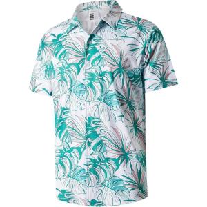 imageELETOP Mens Hawaiian Shirt Summer Stretch Short Sleeve Tropical Beach Button Down Casual ShirtM047 Palm Leaf White