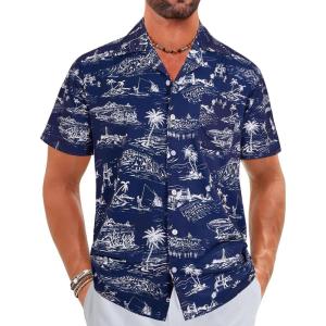 imageELETOP Mens Hawaiian Shirts Short Sleeve Floral Beach Shirts Button Down Tropical Aloha Vacation Shirts036 Hawaii Blue