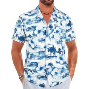 imageELETOP Mens Hawaiian Shirts Short Sleeve Floral Beach Shirts Button Down Tropical Aloha Vacation Shirts041 Blue