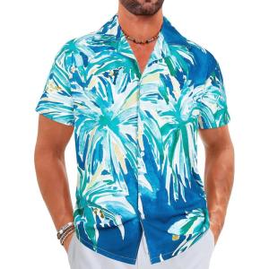 imageELETOP Mens Hawaiian Shirts Short Sleeve Floral Beach Shirts Button Down Tropical Aloha Vacation Shirts144 Green