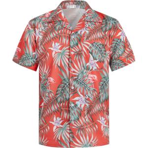imageELETOP Mens Hawaiian Shirts Short Sleeve Floral Beach Shirts Button Down Tropical Aloha Vacation Shirts233 Flamingo Leaf Orange