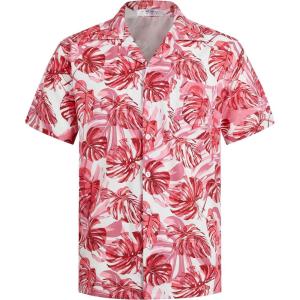 imageELETOP Mens Hawaiian Shirts Short Sleeve Floral Beach Shirts Button Down Tropical Aloha Vacation Shirts234 Palm Leaf Pink